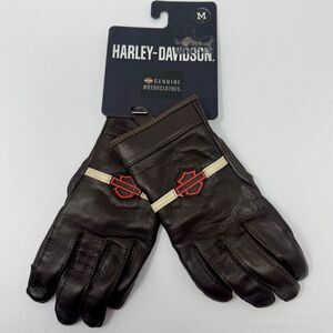 HARLEY DAVIDSON Victory Lane Brown Biker Logo Leather Gloves Size Women's M